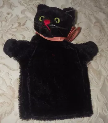 Vtg Steiff German Halloween Black Cat Mohair Glass Eye Hand Puppet FREE US SHIP • $74