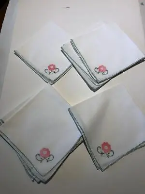 Vintage Applique Floral Handmade Cotton Napkin SET Of 12! CLEAN & FRESH • $13.99