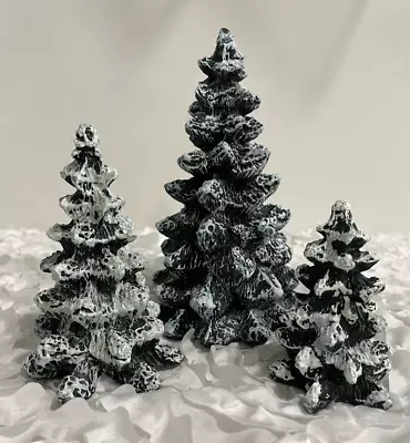 Mervyns Christmas Village Square Snow Flocked Trees Set Of 3! NICE! • $22.99