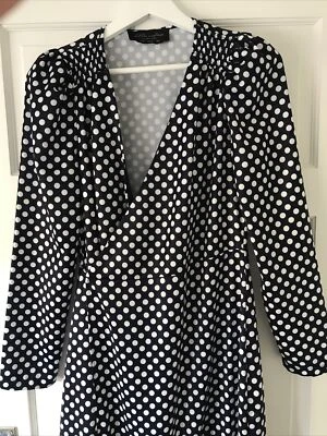 £5 • Buy Little Mistress For New Look Dress Size 8 Navy Polka Dot Wrap Dress