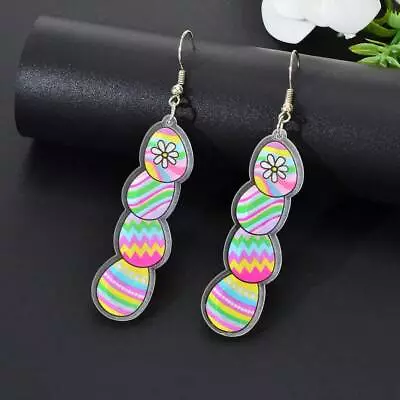 Overlapping Easter Colourful Egg Pendant Earrings Festive Jewellery Party Gift • $2.99