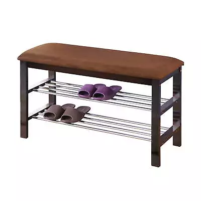 Roundhill Furniture Wood Shoe Bench In Dark Espresso • $32.68