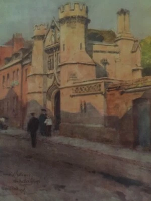 £4.50 • Buy Antique Print 1909 Memorial Gateway Winchester College Wilfrid Ball Painting Art