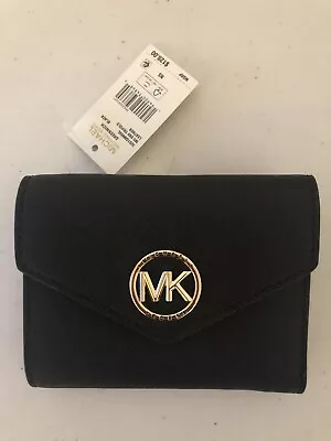 MICHAEL KORS Greenwich Tri-fold Leather Women's BLACK Envelope Wallet NEW!! • $49.99