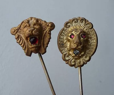 LOT Of 2 ANTIQUE/VICT. LION STICKPINS BRASS STICK PINS • $20