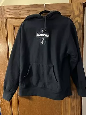 Supreme Cross Box Logo Hoodie Navy Blue Large • $110