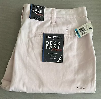 Nautica Men’s Classic Fit Pink Stretch-cotton Deck Pants Nwt 36x34 #p91000 • $32