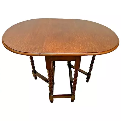 Antique Barley Twist Gate Leg Kitchen Table Drop Side Leaf Rare Oval Tiger Oak • $1606.50