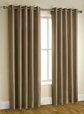 £22.99 • Buy Faux Silk Fully Lined Mocha Eyelet Curtains 90 X 72 Lounge Bedroom Drapes New