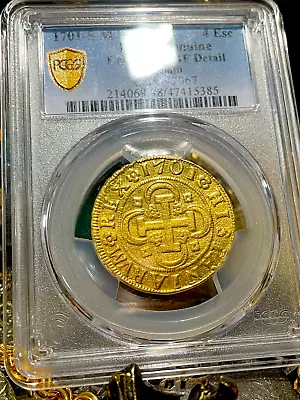 Spain 4 Escudos 1701 Pcgs Xf Pirate Gold Coins Shipwreck Treasure Doubloon Mille • $19950