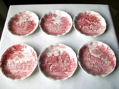 6 Vintage J & G Meakin Romantic England Coaster Butter Pat 4  Red Transfer Htf • $45