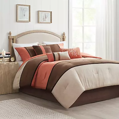 Palisades Comforter Set Modern Faux Suede Pieced Stripe Design All Season Down  • $210.29