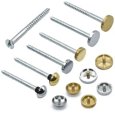 £3.99 • Buy Mirror Screws - Choice Of Discs Or Dome Caps - Brass, Chrome Or Satin Finish