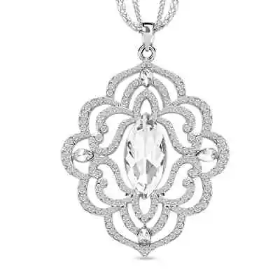 Silvertone Crystal White Glass Pendant Necklace Jewelry For Women Size 28-30  • $15.99