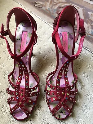 £74.52 • Buy Betsey Johnson Shoes Size 8 Red Satin With Colored Stone Sandal