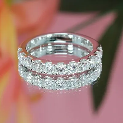 2 CT Round Moissanite Half Eternity Wedding Ring Band Solid 14K White Gold • $234.03