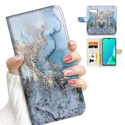 ( For Samsung S7 ) Wallet Flip Case Cover PB23505 Blue Cloud Marble • $12.99