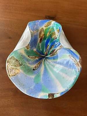 Murano Art Glass Tutti Frutti Bowl Ashtray Dish Green / Blue / Brown/ Silver 8  • $34.95