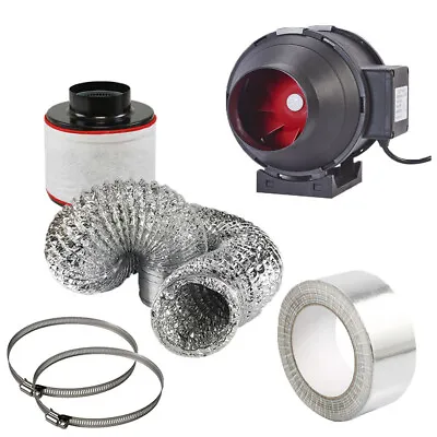 Carbon Filter Fan Kit Extractor Inline 4  Grow Tent Extraction Hydroponics • £58.50