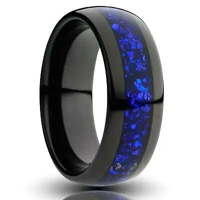 Sapphire Tungsten Ring Polished Black Lab-Created Blue Sapphire - 8MM • $162.18