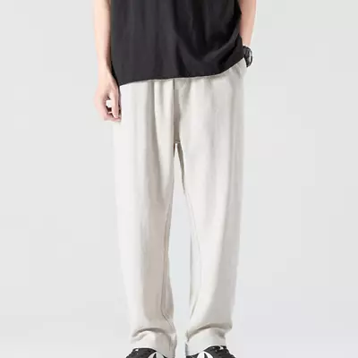 Chinese Mens Linen Loose Sport Straight Leg Trousers Plus Size Cotton Hemp Pants • $44.48