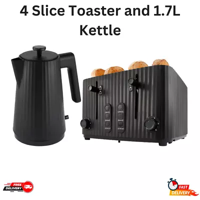 4 Slice Toaster And 1.7L Kettle Set Stainless Steel Electric Kitchen Combo Black • $56.55