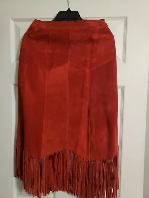 Pioneer Wear Leather Western Skirt Red. Cowgirl Fringe.Made In USA Size 8 • £96.51