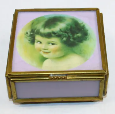 Vintage 4 Sided Pink Stained Glass Jewelry Trinket Box Little Girl Picture Top • $11.61