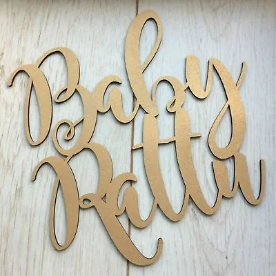 Baby Sign - ANY 2 WORDS -  Baby Shower Name Sign- Wooden Sign Plaque Flower Wall • £4.99