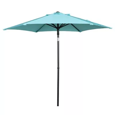 7.5ft Push-Up Round Market Umbrella Garden Patio Parasol Outdoor Sun ShadeAqua • $26.99