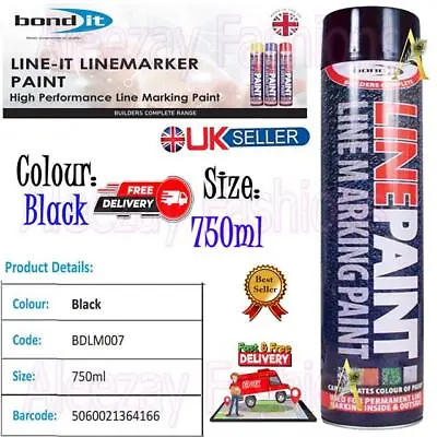 750ml Line Marker Spray Aerosol Paint Quick Drying Resin Warehouse Floor - Black • £9.25