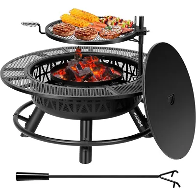 35'' Outdoor Wood Burning Round Fire Pit Barbecue Pit BBQ Backyard Fireplace • $99.99