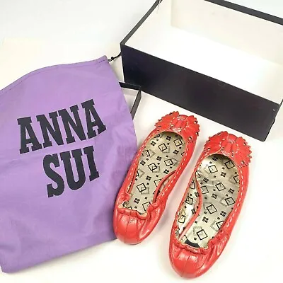 ANNA SUI Women's Size 6 Patent Leather Ballerina Flat Shoes Salmon ITALY EU 36 • $54.95