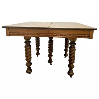 Antique Square Kitchen Table Barley Twist Rare Five Legs On Caster Wheels • $1496