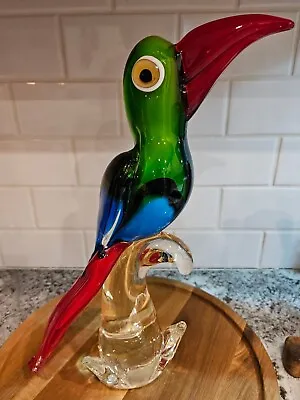 Large Murano Glass Art Parrot. Tropical Colorful Beachy Vibe. 13'  • $76.84