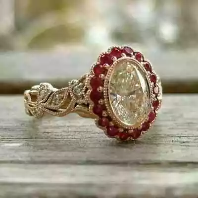 Vintage Art Deco Style Lab Created Diamond& Ruby Wedding 14k Yellow Gold FN Ring • $70