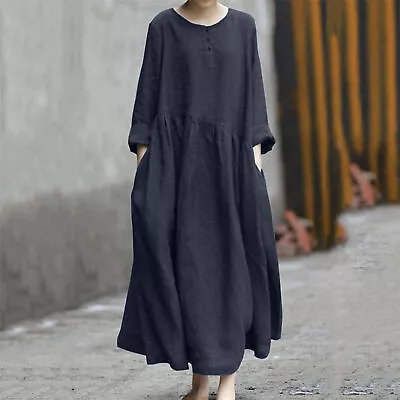 Oversized Dress Side Pockets Plus Size Loose Fit Large Hem Maxi Dress Skin-touch • $32.45