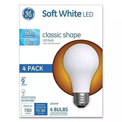 GE LED Light Bulbs 60 Watt Eqv Soft White A19 Standard Bulbs (4 Pack) • $14.49