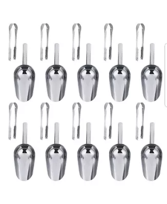10x Sweet Candy Buffet BBQ Stainless Steel Ice Scoops & Tongs Wedding Party • £14.99