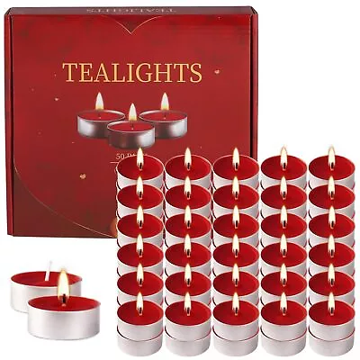 50 Pack Unscented Red Tealights Candles In Bulk - Smokeless Tea Lights Candle... • $20.76