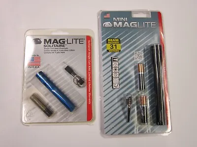 Maglite K3A116 Blue Solitaire & M3A016 Black Mini AAA Flashlight - Xenon Bulb • $22