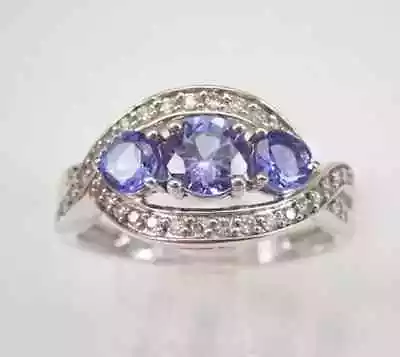 2.60 Ct Oval Cut Lab Created Tanzanite Three-Stone Ring 14K White Gold Plated • $139.99