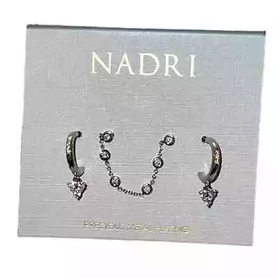 Nadri Silver Tone Remi Leash Hoop Set Embellished Earrings New • $39.99