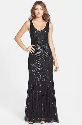 Aidan Mattox Sequin V-Back Mesh Gown Dress Sz 12 Charcoal • $134.40