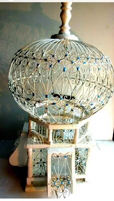 Vintage Tunisian Bird Cage Wire And White Wood Circa 1950 EUC! • $55