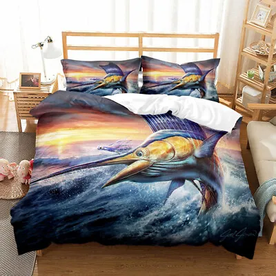 3D Ocean Swordfish Fish Sea Doona Duvet Quilt Cover Pillowcase Bedding Set New • $76.48