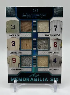 2019 Leaf Ultimate Sports Memorabilia Six - Babe Ruth Mickey Mantle Musial + • $400