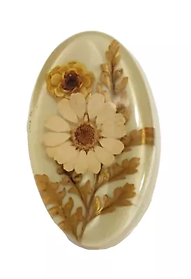 Vintage Inlaid Real Miniature Dried Flowers Leaves Resin Pin Brooch Oval 1 3/4  • $8.95