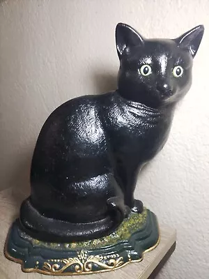 Vintage Cast Iron Door Stop Large Sitting Cat With Glass Eyes 12  X 10  • $65