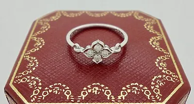 $2250 • Buy Authentic Vintage Cartier Hindu Floral Diamond Ring In 18k White Gold 52 CoA